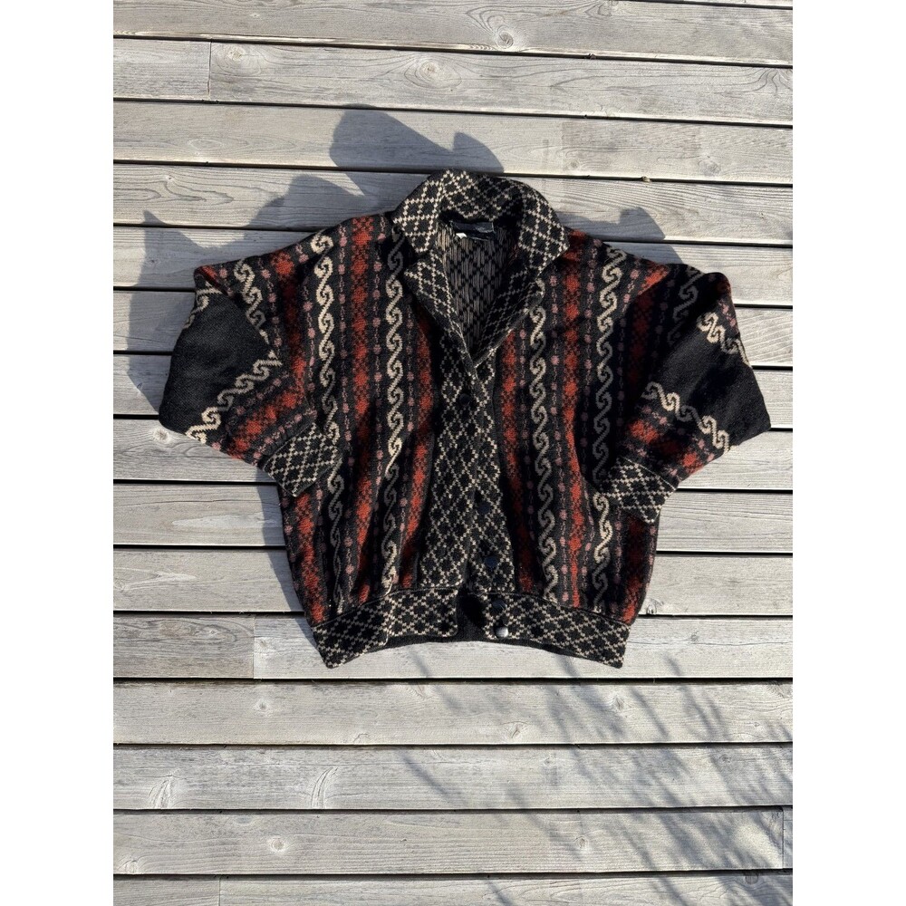 Vintage Helen Raine Shetland Pure Wool Multicolour Knitted Cardigan M Folk Art